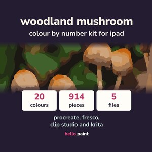 Woodland Mushroom Color by Number Procreate Kit (Digital Painting)