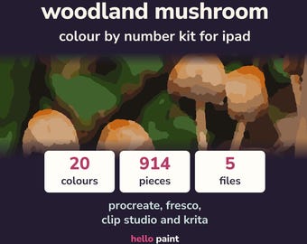 Woodland Mushroom Color by Number Procreate Kit (Digital Painting)