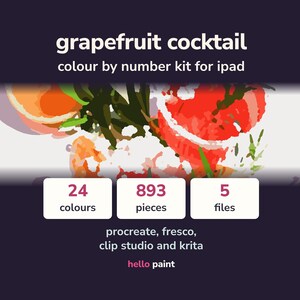 Grapefruit Cocktail Paint by Number Kit • Procreate Digital Art (24 Colors) image 1