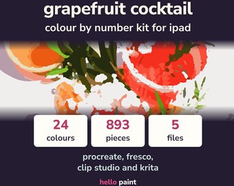 Grapefruit Cocktail Paint by Number Kit • Procreate Digital Art (24 Colors)
