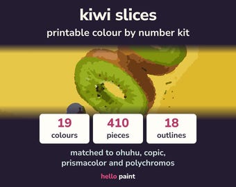 Kiwi Slices Color by Number Kit • Printable PDF for Markers, Pencils