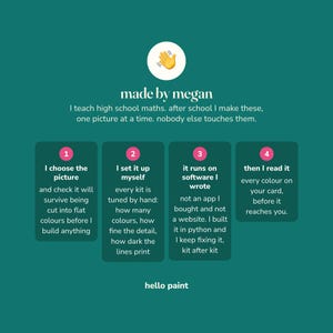 made by megan: every hello paint swatch card is matched and checked by hand before the printable pdf is sent, never auto generated