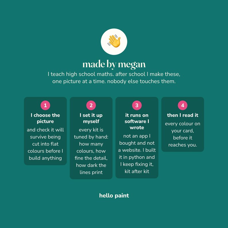 made by megan: every hello paint swatch card is matched and checked by hand before the printable pdf is sent, never auto generated