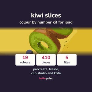 Kit per dipingere fette di kiwi con Procreate • Colora con i numeri in digitale (19 colori)