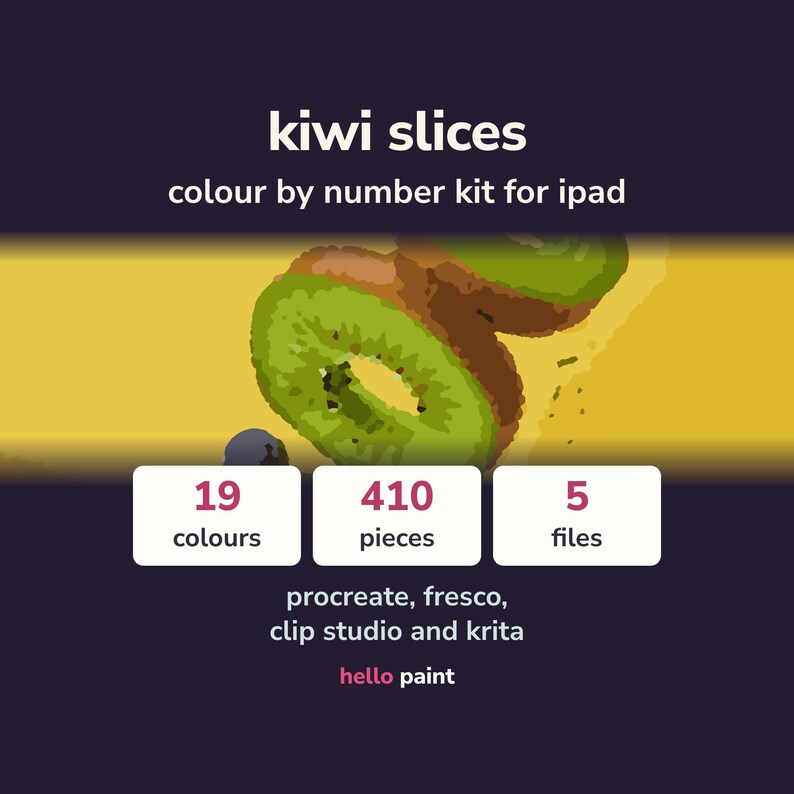 Kiwi Slices Procreate Painting Kit • Digital Color by Number (19 Colors) image 1