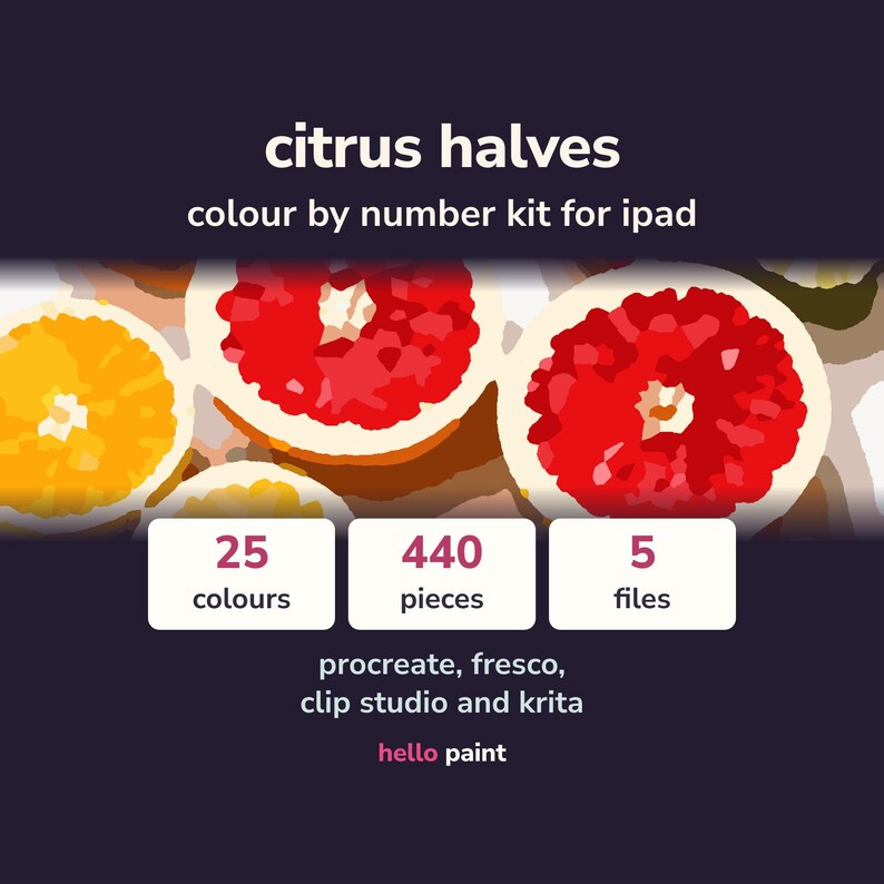Citrus Halves Procreate Color by Number Kit (Digital Download) image 1