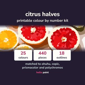 Citrus Halves Color by Number Kit • Alcohol Marker, Colored Pencil PDF