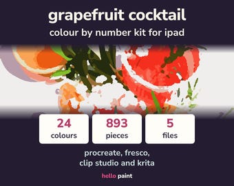 Grapefruit Cocktail Paint by Number Kit • Digital iPad Art (24 Colors)