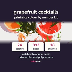 Kit para colorear cócteles de pomelo por números • Marcador de alcohol, lápiz de color PDF (descarga digital)