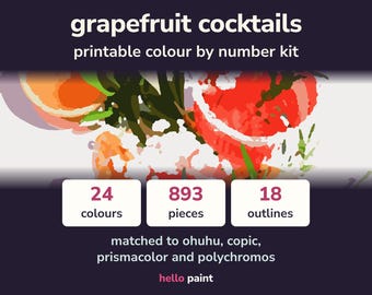 Kit para colorear cócteles de pomelo por números • Marcador de alcohol, lápiz de color PDF (descarga digital)