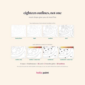 eighteen printable outline pages for the citrus halves kit at four line darknesses, plain or numbered, so alcohol markers and colored pencils each get a page that suits them