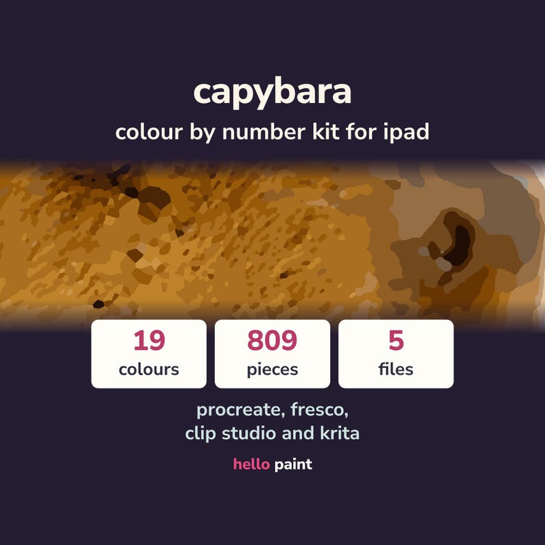 Modelo para colorir por números de uma capivara no Procreate (Pintura digital) imagem 1