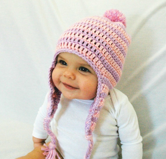 Items similar to Baby Girl Winter Hat, Pink and Purple Hat
