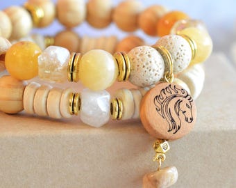 Conjunto de Pulseiras de Citrino com Cavalo de Fogo, Presente do Ano do Cavalo para Ela, Amuleto do Cavalo do Zodíaco Chinês, Joia Talismã para um Novo Capítulo