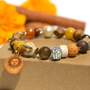 Citrien kristal armband, zon bedel boho armband, lava kraal diffuser sieraden, halfedelsteen kralen armband, beste vriend cadeau voor haar