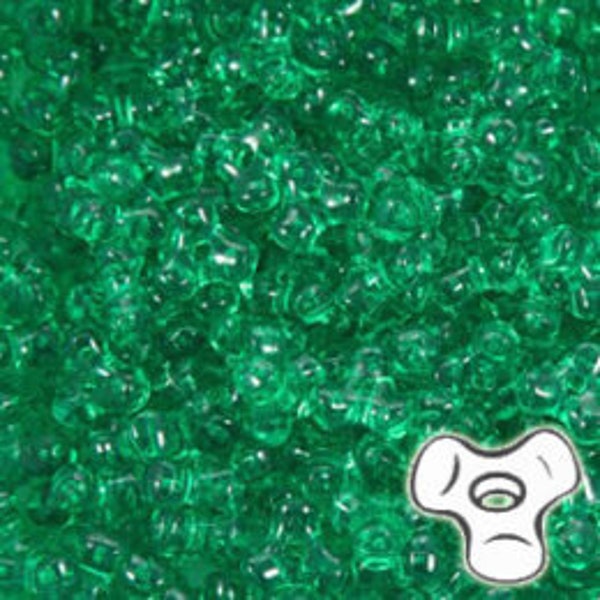 Green transparent tri beads 11 mm 900 piece value pack emerald Made in USA craft bead Christmas wreath