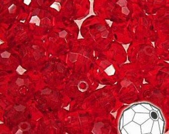 8mm faceted round acrylic plastic beads ruby red MADE IN USA 900 beads super value