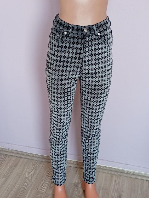 Versace Jeans Couture, Vintage Versace Jeans Couture Argyle Velvet Pants: High Waist Tapered Leg Size 31