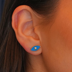 14k Gold Evil Eye Earrings | 14k Gold Studs | 14K Gold Earrings | Diamond Studs | Good Luck Jewelry | Fine Jewelry | Birthday Gift