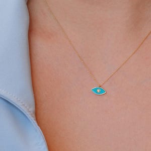 Evil Eye Gold Necklace, 14k Gold Evil Eye Pendant, Enameled 14K Gold Chain Necklace,  Good Luck Charm, Custom Jewelry, New Birth Gift