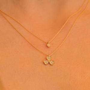 14k Gold Clover Necklace, Solid Gold Necklace, 14k Gold Chain Necklace, Gold Layered Necklace, Minimalist Gold Good Luck Pendant, Gift Idea
