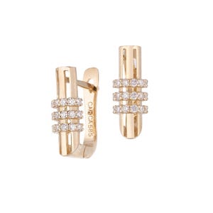 Diamond Rectangle Link Earrings | Geometric Diamond Hoop Earrings | 14k Gold Minimalist Earrings | Wedding Gift, Gift For Her, Caoca Jewelry
