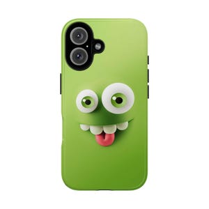 Funda de teléfono divertida con cara de caricatura, divertida funda verde, bonita y resistente, regalo original para niños, accesorio móvil original.