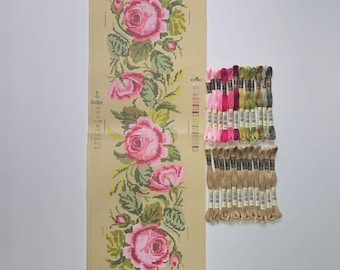 Kit de bordado de gobelino de rosas rosadas, tapiz floral, hilos Mouline de DMC