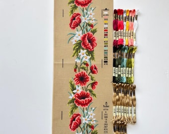 Kit de Gobelino Floral, Lienzo Gobelino Estampado, Hilos DMC Mouline