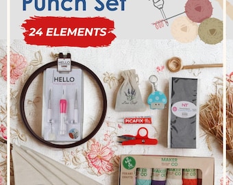 Kit de bordado con aguja perforadora: kit de manualidades para principiantes con bastidor, patrones e hilos