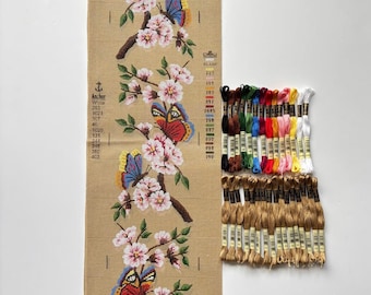 Kit de bordado Butterfly Blossom Gobelin, lienzo estampado para tapicería, hilos DMC Mouline.