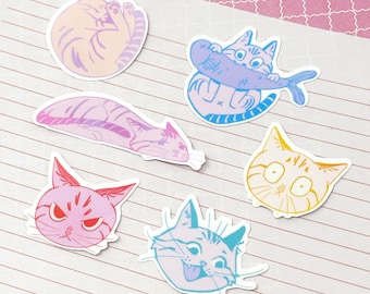 Cute Cat Stickers Vinyl Stickers for Laptop Kitty Emote Stickers for Journal and Planner Stickers for Water Bottle Pack of 6 Flake Stickers