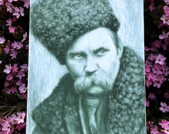 Taras Shevchenko Portrait – Ukrainian Poet Art  – Original Oil Pastel Painting on Canvas – Handmade Ukrainian Gift