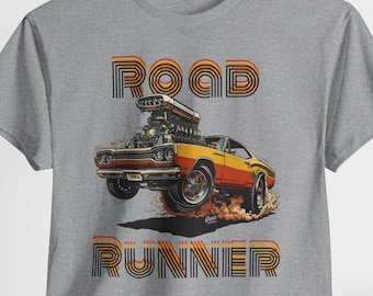 Maglietta grafica con l'auto Road Runner in stile Ed Roth / Illustrazione di un'auto muscolosa d'epoca