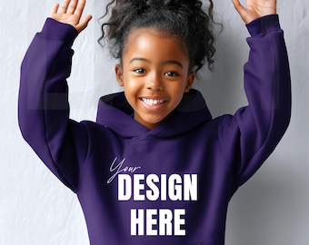 Purple Kids Hoodie Mockup Gildan 18500B Youth: Minimalist Style, POD Hoodie (JPEG File)