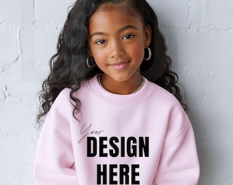 Youth Light Pink Sweatshirt Mockup: Gildan 18000B Crewneck ( JPEG Digital Download)