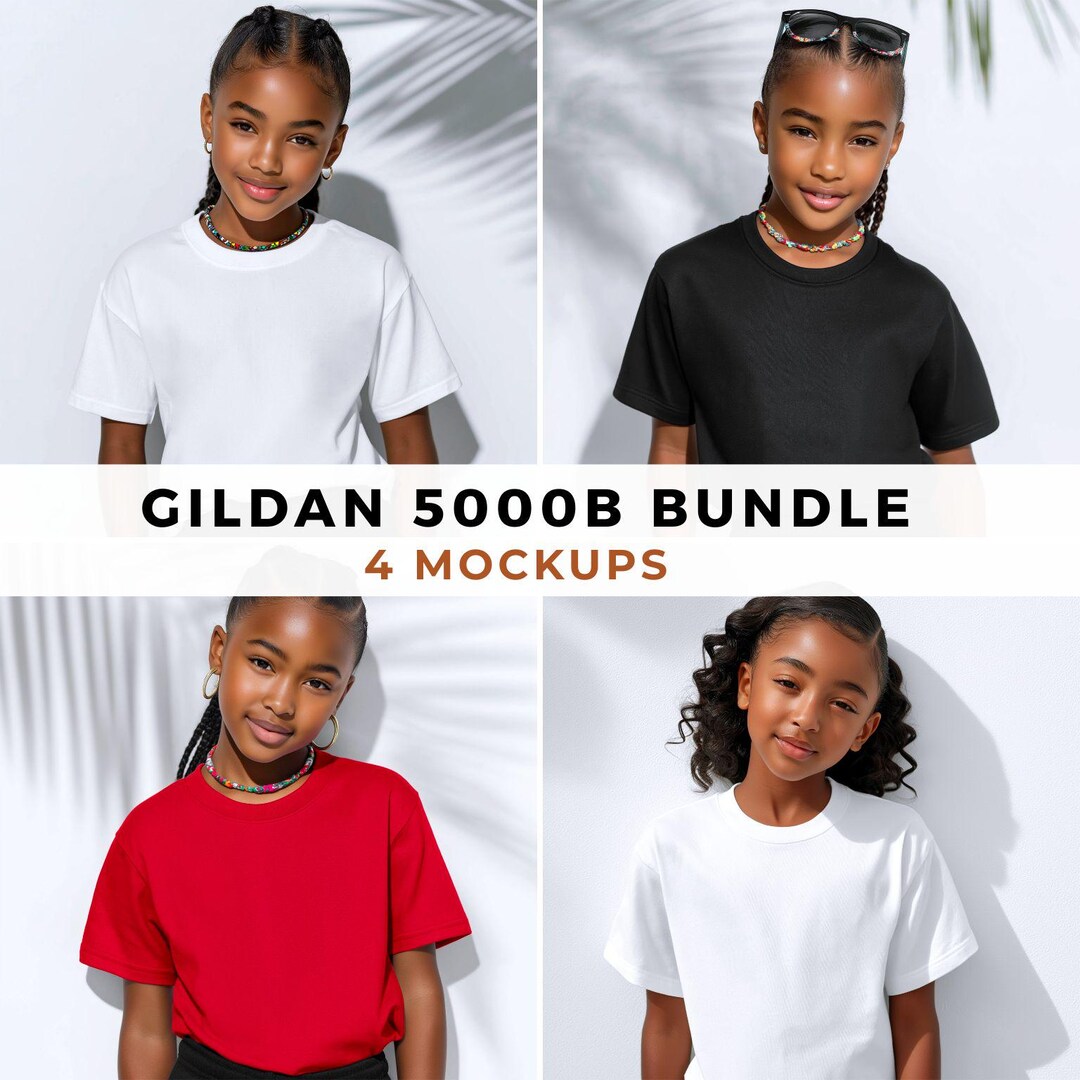 Gildan 5000B Mockup Bundle: Kids T-shirt Mock Up, Blank Crewneck (JPEG ...