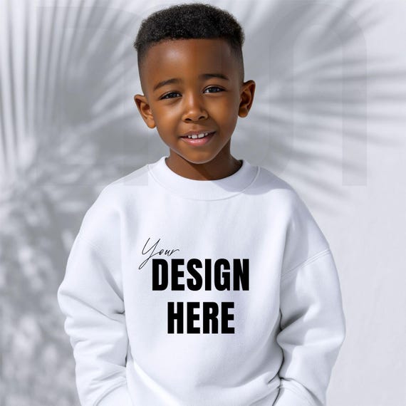 Gildan Youth White Sweatshirt Mockup: Gildan 18000B, Minimalist Style (Digital Download JPEG File)