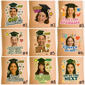 Graduierung Party Dekor, personalisiertes Gesicht Tattoo, Gastgeschenke für Junggesellinnenabschiede, Geburtstagsgeschenk, temporäres Tattoo für Party, Junggesellenabschied Dekor