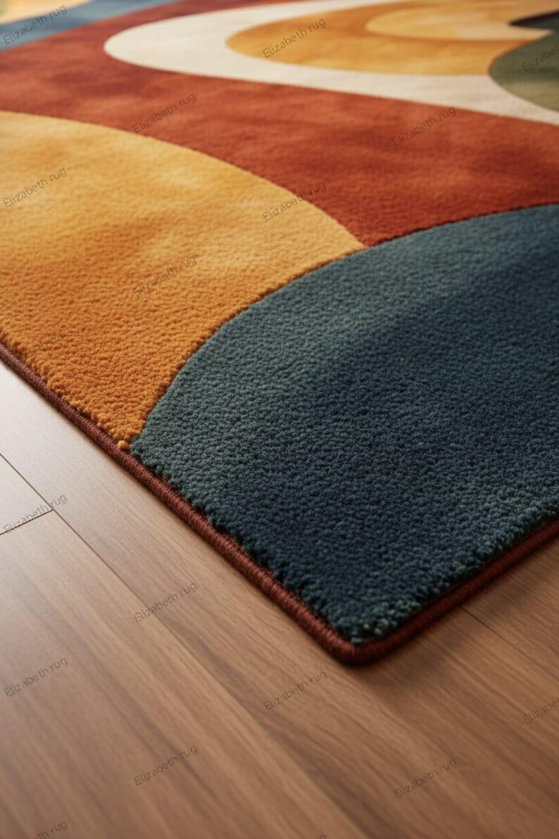 Mid Century Modern Abstract Area Rug – Colorful Wave Pattern Carpet in ...