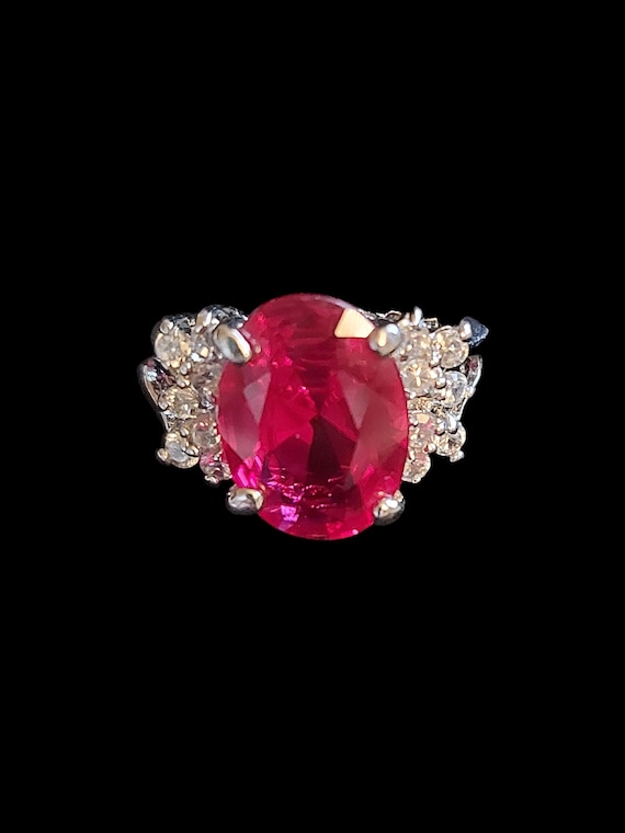 Sterling Silver Genuine Large Ruby Ring - image 1