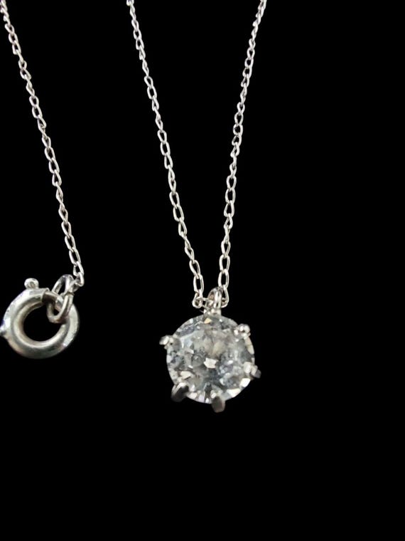 Sterling Silver Round Clear Solitaire Pendant Nec… - image 4