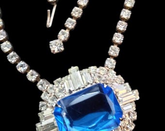 Stunning Faux Sapphire & Rhinestone Necklace