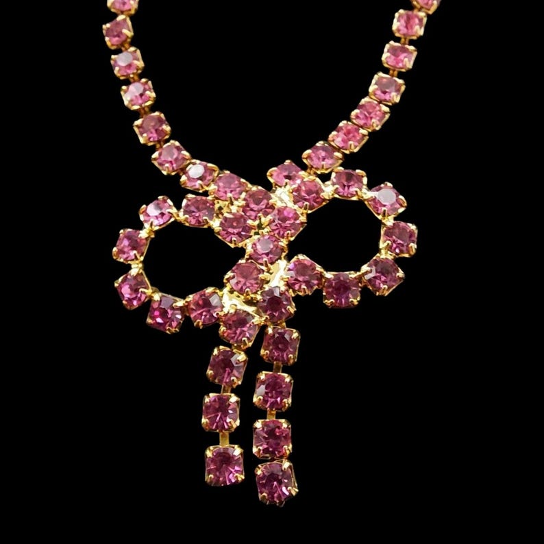 Pink Rhinestone Bow Pink Rhinestone Bow Necklace - Etsy