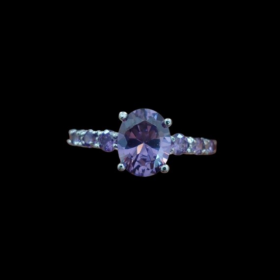Sterling Silver Purple Glass Stone Ring