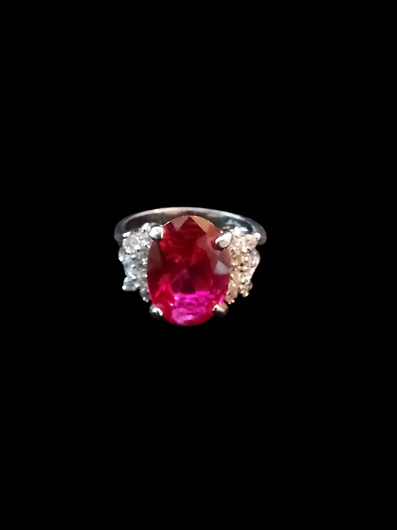 Sterling Silver Genuine Large Ruby Ring - image 2
