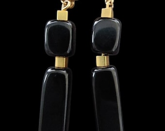 Vintage Crown Trifari Black Lucite & Gold-Tone Earrings