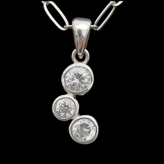 Sterling Silver Three Stone Pendant Paperclip Necklace