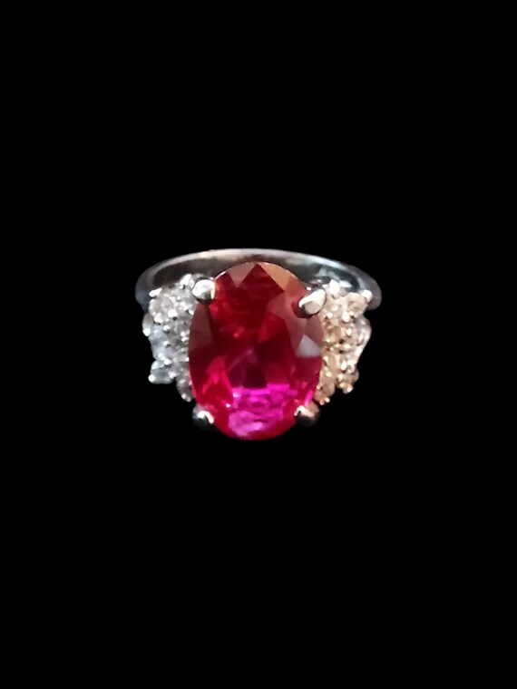 Sterling Silver Genuine Large Ruby Ring - image 3