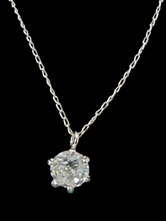 Sterling Silver Round Clear Solitaire Pendant Nec… - image 1